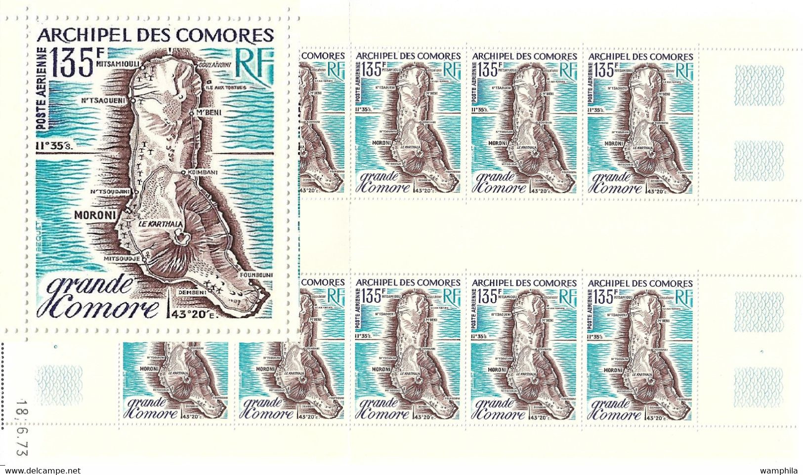 Comores N°53** En Feuille De 10 Coin Daté, Cote 100€. - Unused Stamps
