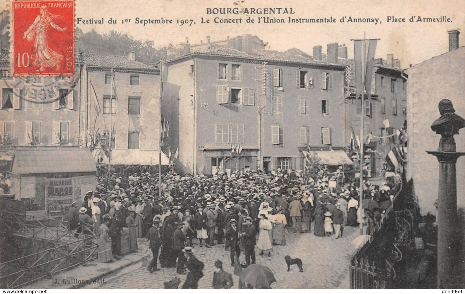 BOURG-ARGENTAL (Loire) - Festival Du 1/9/1907 - Concert Union Instrumentale D'Annonay Place Armeville - Voyagé (2 Scans) - Bourg Argental