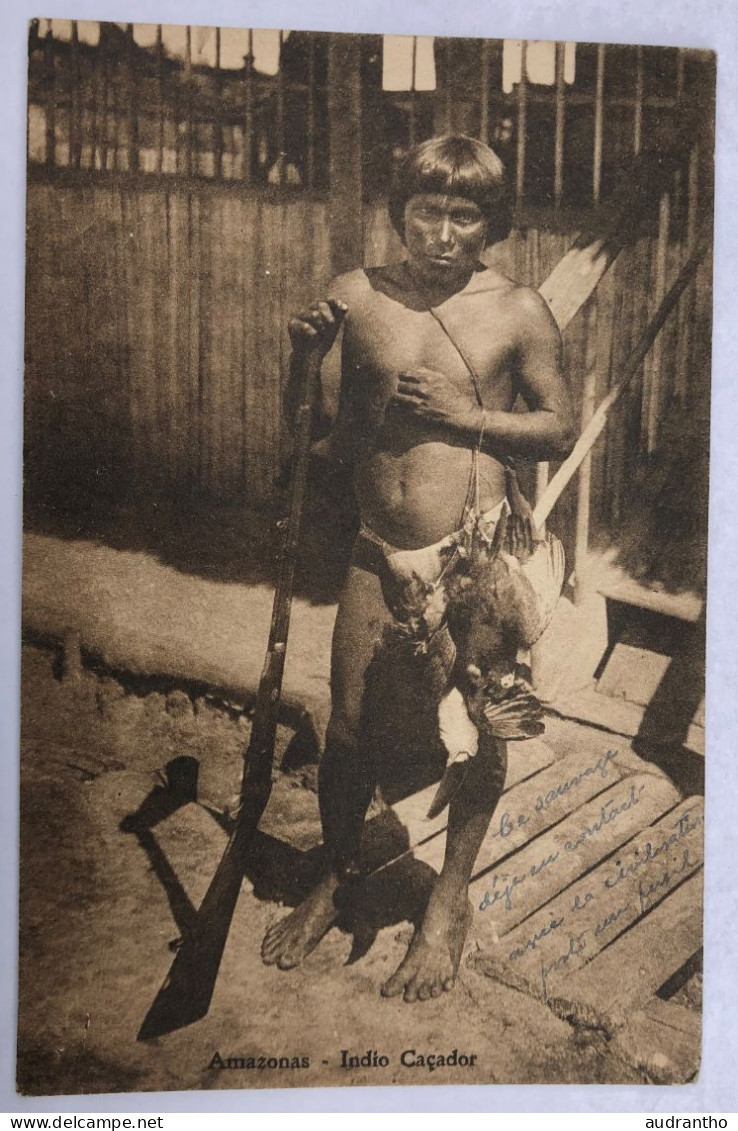 CPA BRESIL - MANAOS - Amazonas Indio Caçador - Indigène Avec Fusil Et Oiseau Chassé - 1923 - R. Machado Guimarais - Manaus