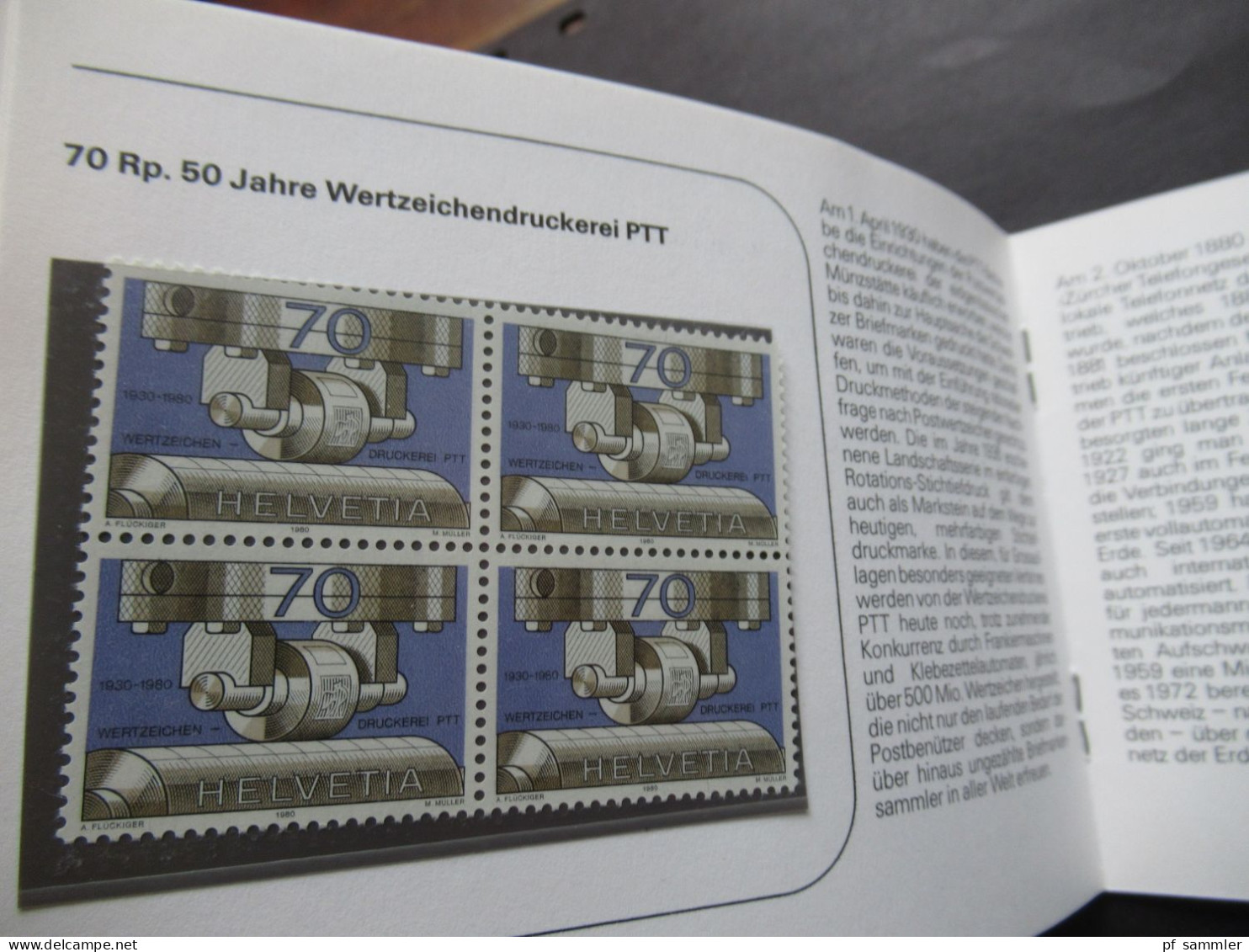 Schweiz 1980 PTT Souvenir / Marken als Viererblock sauber ** / postfrisch mit Jubiläums Vignette