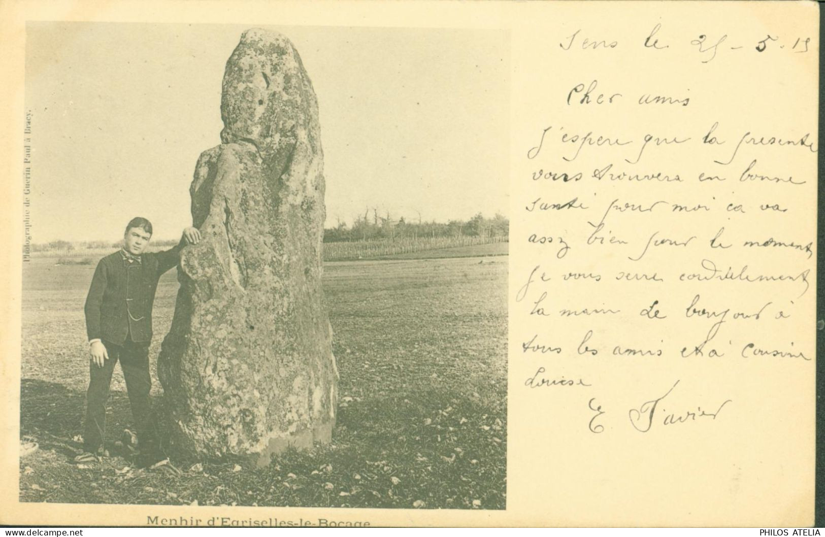 CPA CP Menhir D'Égriselles-le-Bocage Cachet FM Franchise Militaire Dépôt 168e D'infanterie CAD Sens 26 5 1915 - Egriselles Le Bocage