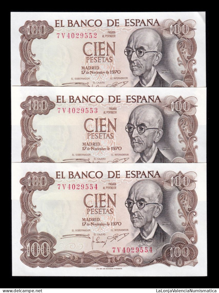 España Spain Trio 100 Pesetas Manuel De Falla 1970 Pick 152 Serie 7V Sc- AUnc - 100 Pesetas