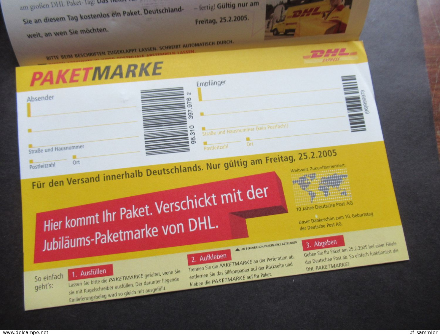 BUND 2005 Ganzsache Für Paket / Gratis Jubiläums Paketmarke NUR 1 TAG GÜLTIG Komplette Mappe / Paketmarke 10 Jahre Post - Lettres & Documents