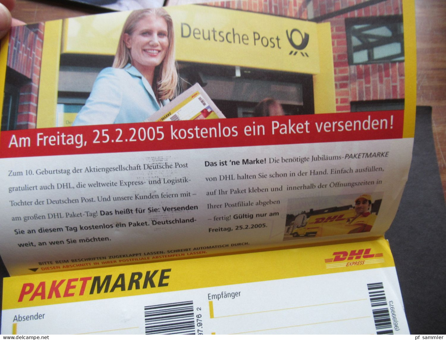 BUND 2005 Ganzsache Für Paket / Gratis Jubiläums Paketmarke NUR 1 TAG GÜLTIG Komplette Mappe / Paketmarke 10 Jahre Post - Briefe U. Dokumente