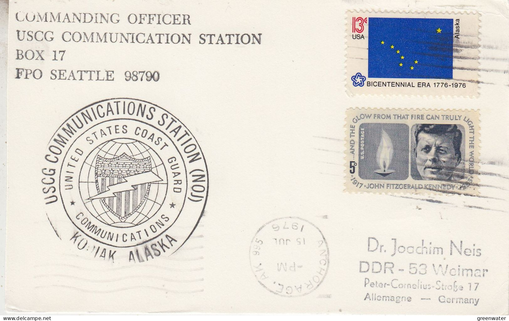 USA USCG Communications Station Kodiak Alaska Ca Anchorage 15 JUL 1976(SD163) - Scientific Stations & Arctic Drifting Stations