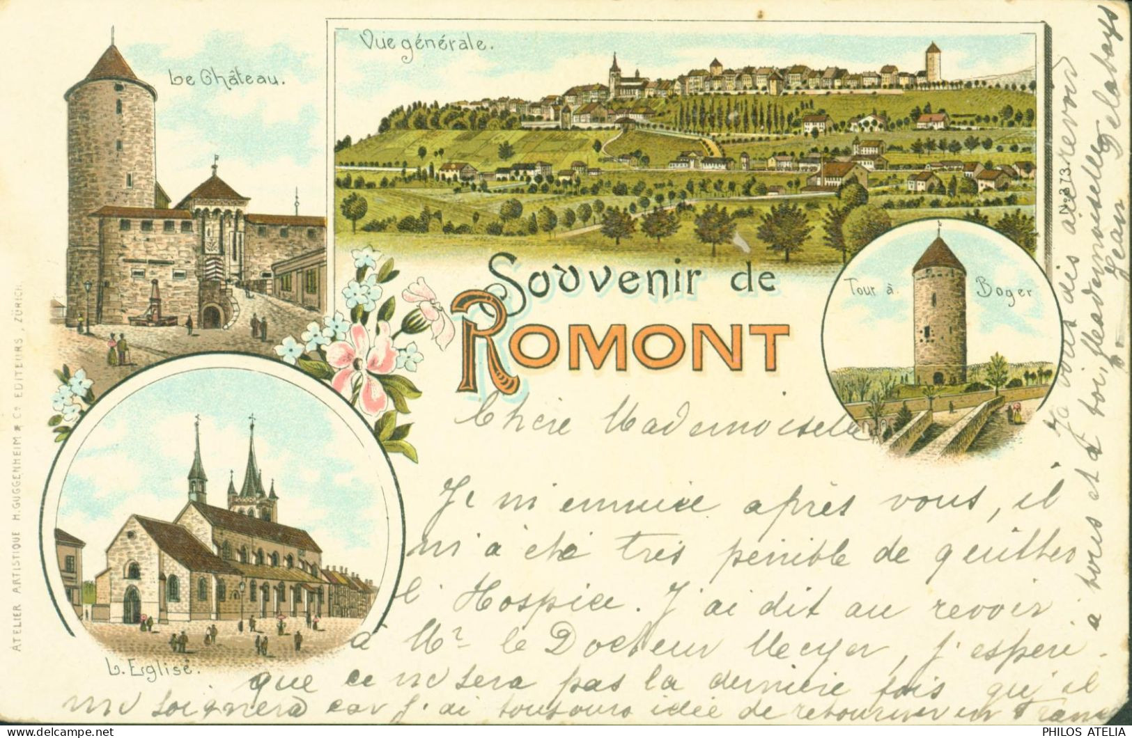 CPA CP Suisse Souvenir De Romont Style Gruss Vue Générale Tour Eglise Château - Romont