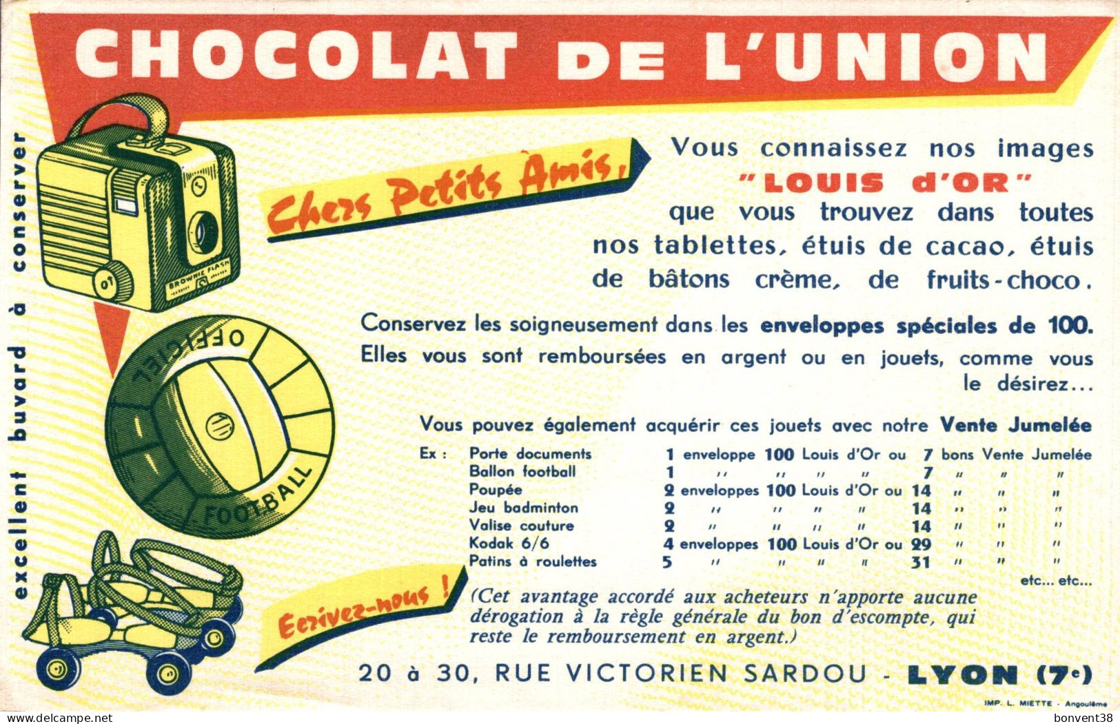 J2707 - BUVARD - CHOCOLAT De L'UNION - LYON 7ème - Images "LOUIS D'OR" - Cacao