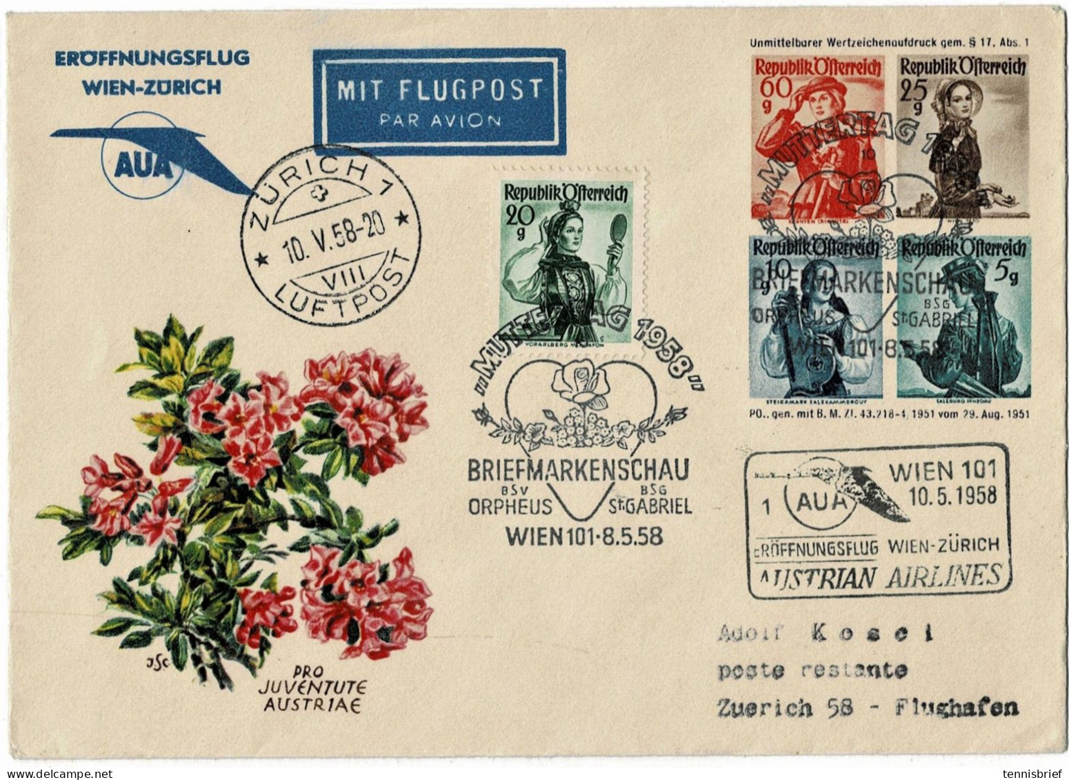 1958, Privat P. Juventute Mit 10 Gr.. Luftpost ,  # A7577 - Briefe