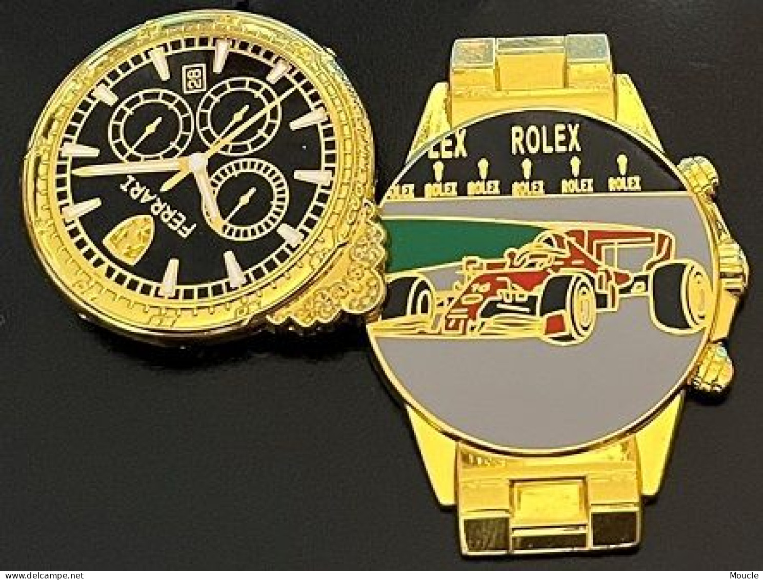 MONTRE FERRARI - ROLEX - DOUBLE MOULES - EGF - BRACELET DORE - FOND CADRAN NOIR - F1 - FORMULE 1 - FORMULA -   (29) - Ferrari