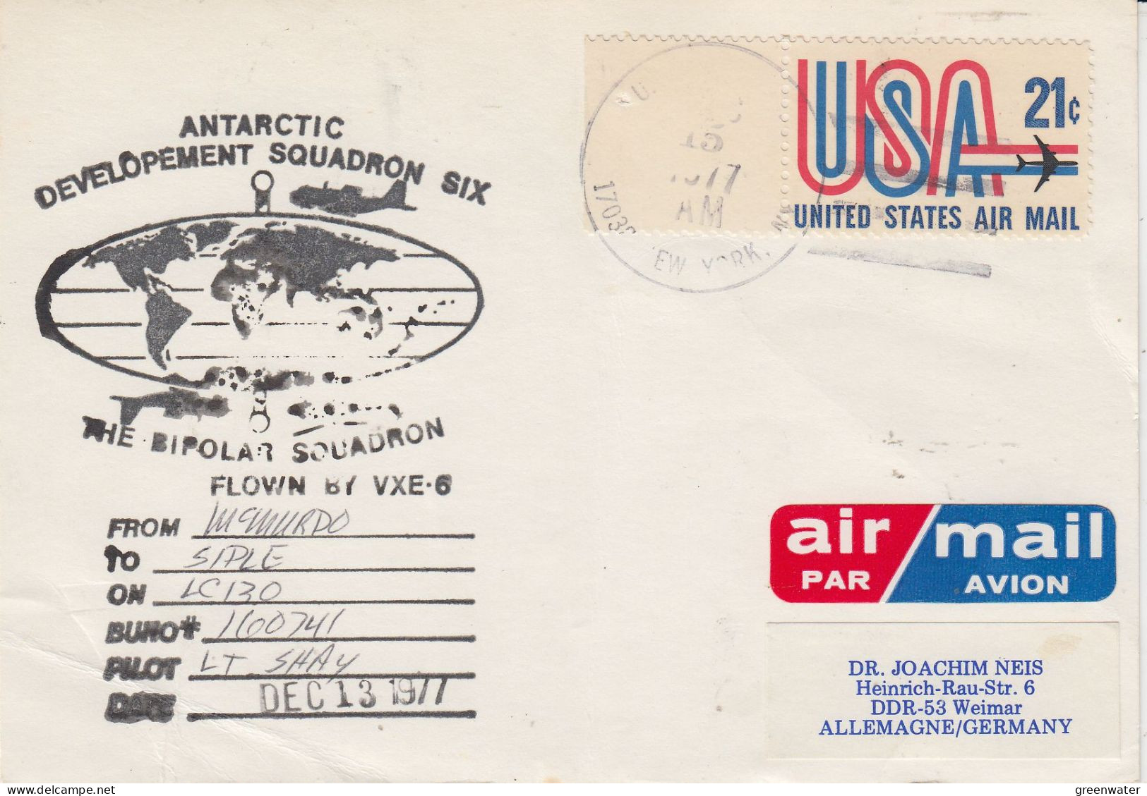 USA  Antarctic Development Squadron VXE-6 From McMurdo To Siple  DEC 13 1977  (SD172) - Vols Polaires