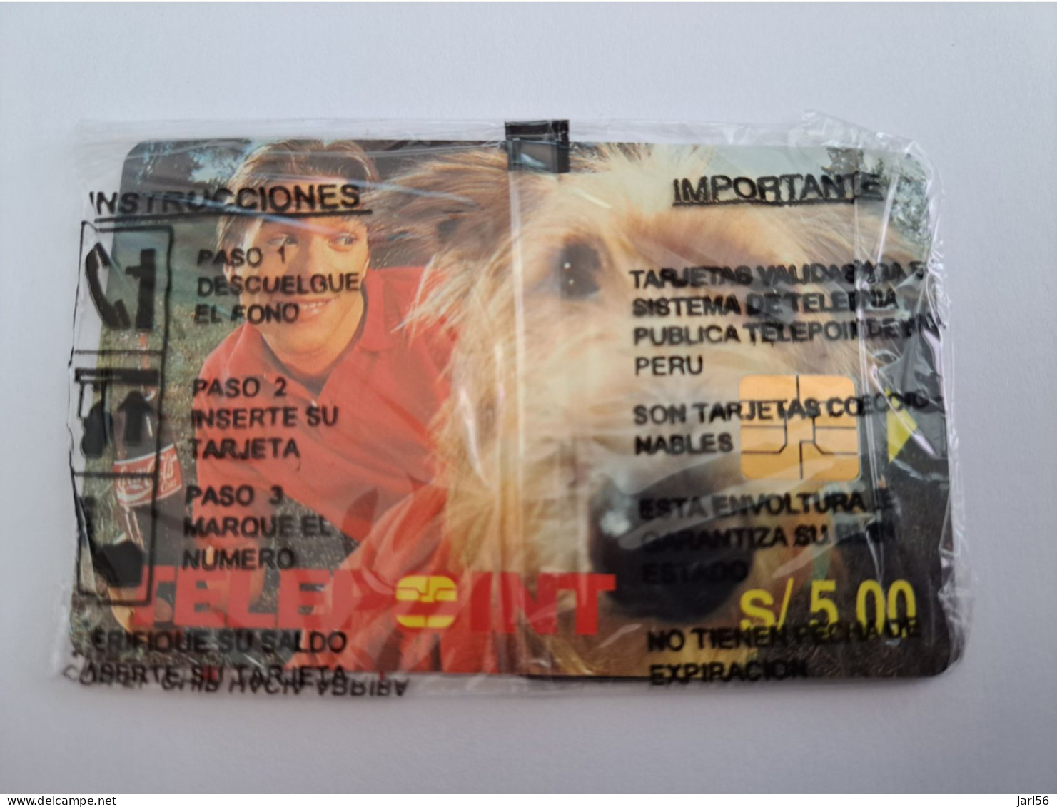 PERU   CHIPCARD   5,00 $ / COCA COLA / POLAR BEAR /BOY WITH DOG/  TELEPOINT      MINT CARD IN WRAPPER  ** 14436** - Perú