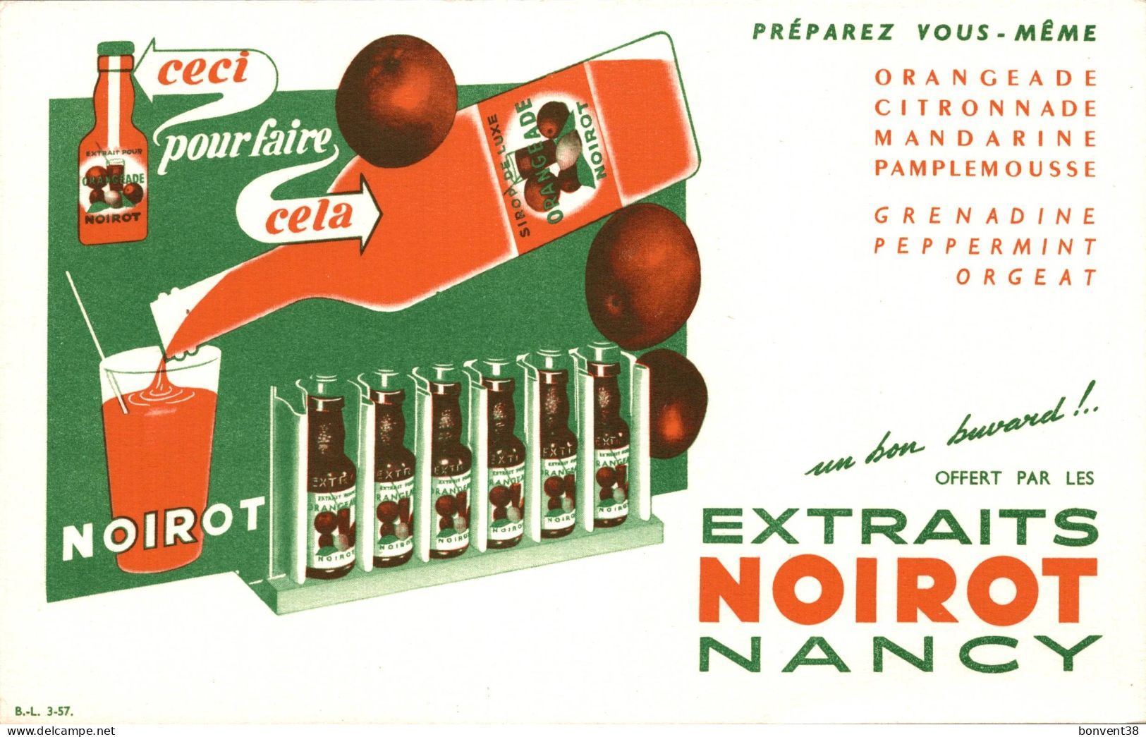 J2707 - BUVARD - Extraits NOIROT NANCY - Sirop De Luxe ORANGEADE NOIROT - Limonadas - Refrescos