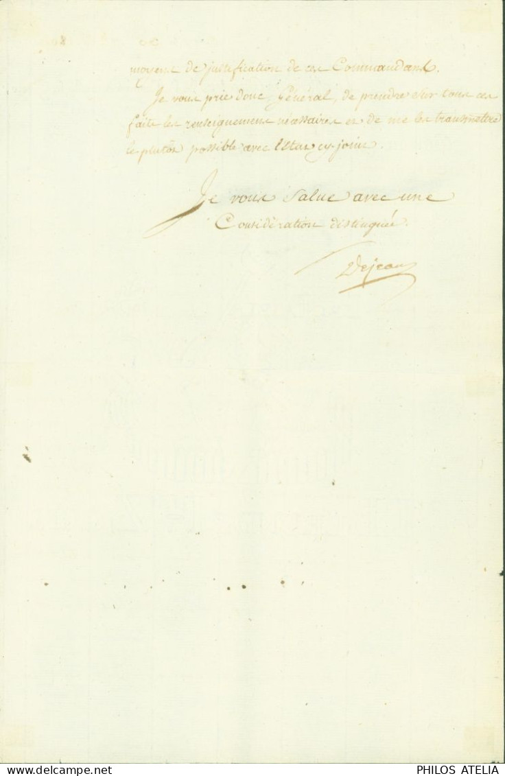 LAS Lettre Signature Autographe Jean François Aimé Dejean Général Révolution Ministre Napoléon 1er  Sénateur 1er Empire - Politicians  & Military