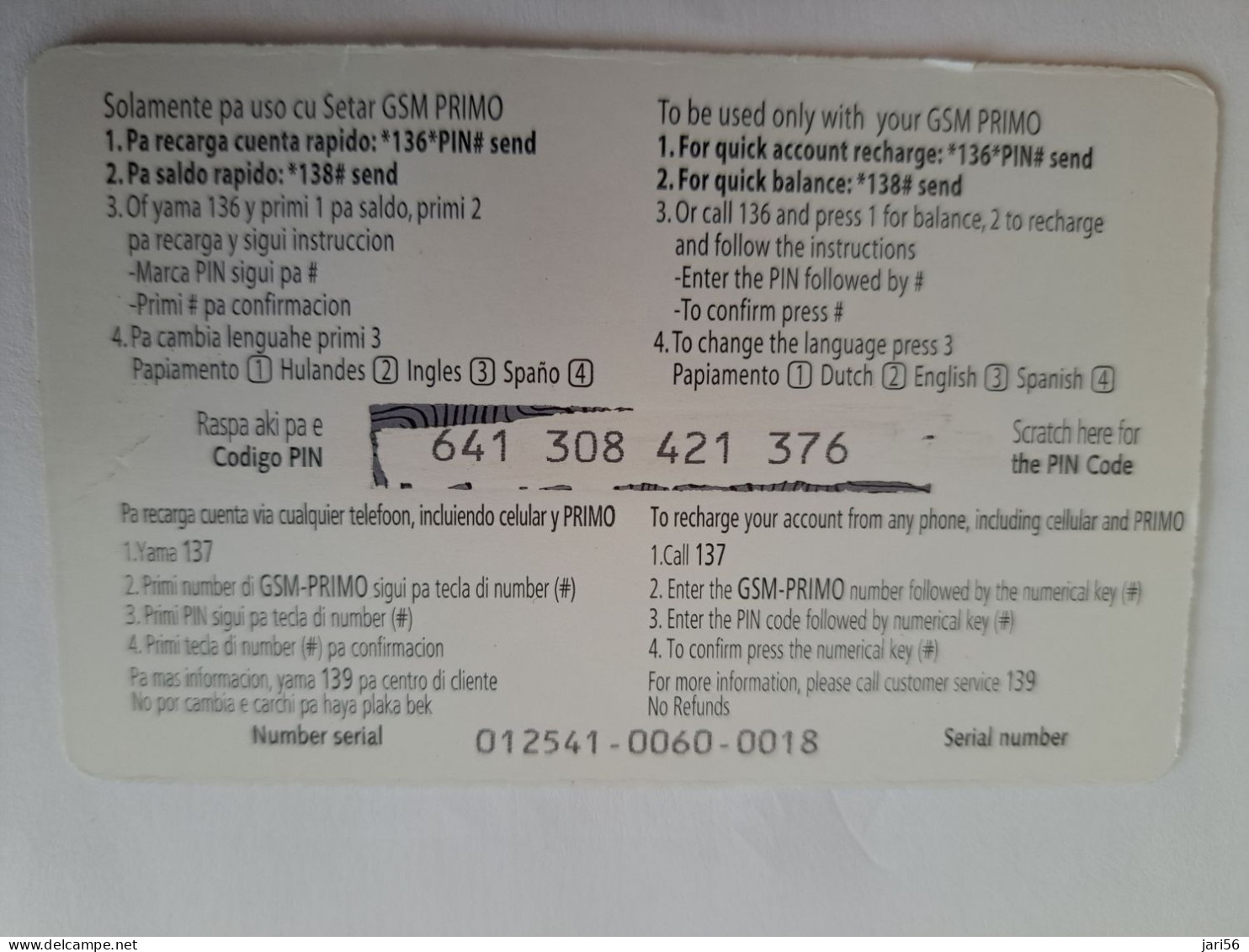 ARUBA PREPAID CARD  GSM PRIMO  SETAR  SAILING BOATS          AFL 50,--    Fine Used Card  **14440** - Aruba