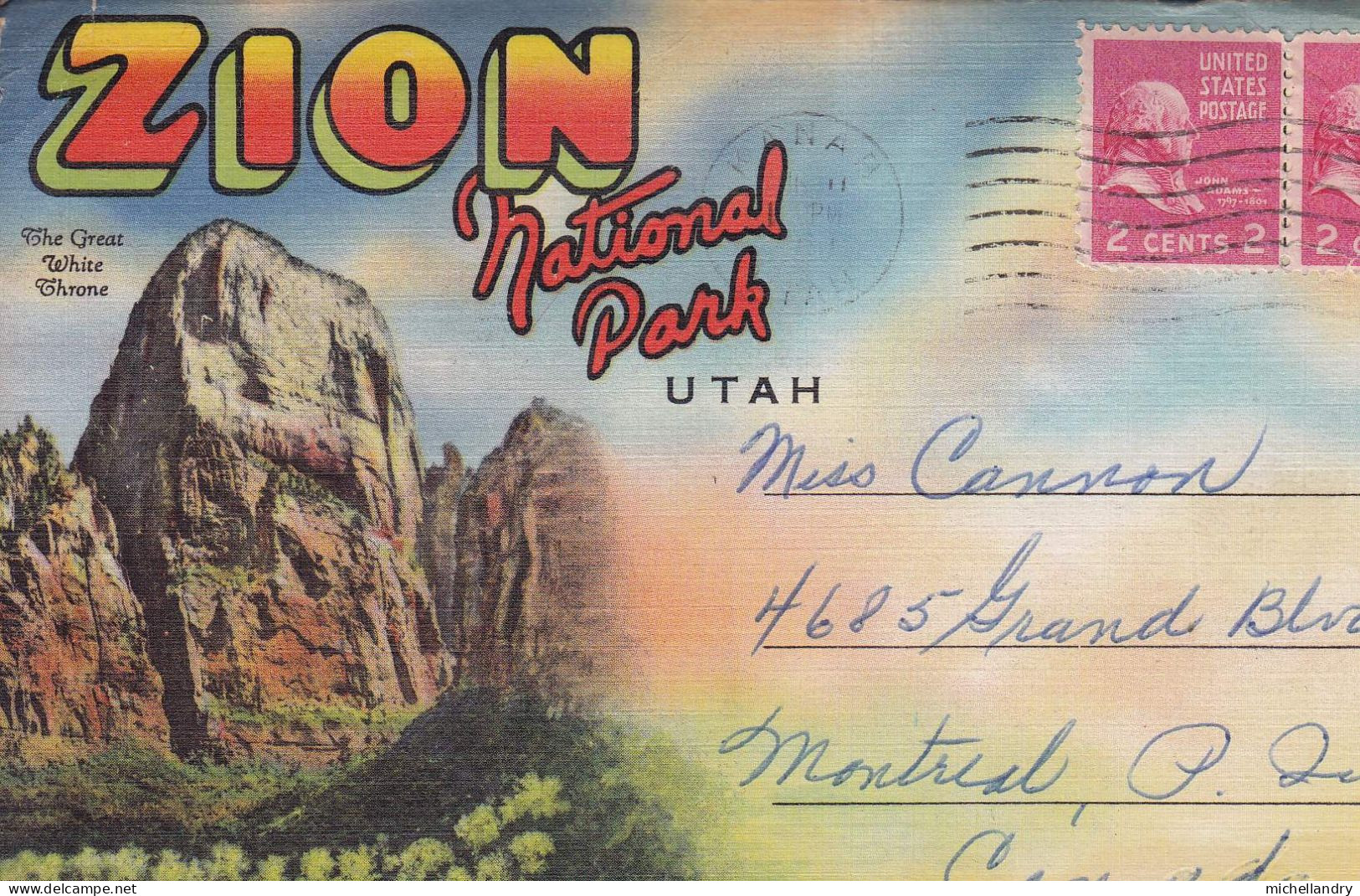 Carte Postal (123271) 9 Folder Zion National Park Utah Timbre 2 X 2c US Avec écriture - Zion