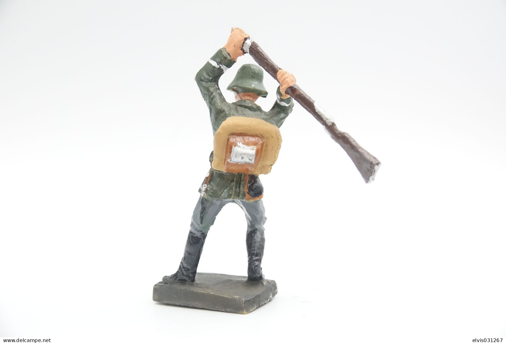 Durolin, German With Rifle, Vintage Toy Soldier, Prewar - 1930's, Like Elastolin, Lineol Hauser - Beeldjes