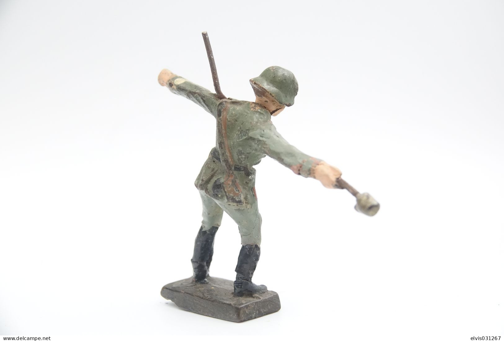 Durolin, German With Grenade, Vintage Toy Soldier, Prewar - 1930's, Like Elastolin, Lineol Hauser - Figuren