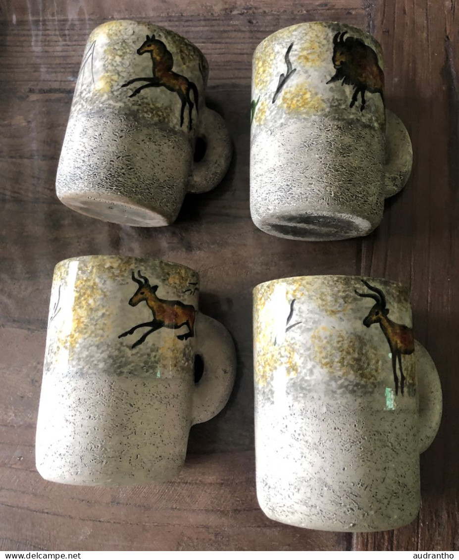 4 Mugs J. YELL VALLAURIS Décor Préhistorique Chasse - Vallauris (FRA)