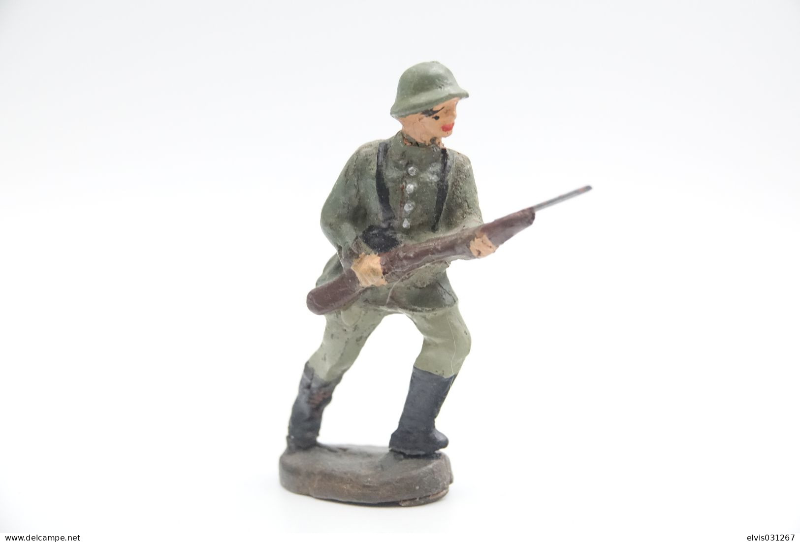 Durolin, German With Rifle, Vintage Toy Soldier, Prewar - 1930's, Like Elastolin, Lineol Hauser - Small Figures