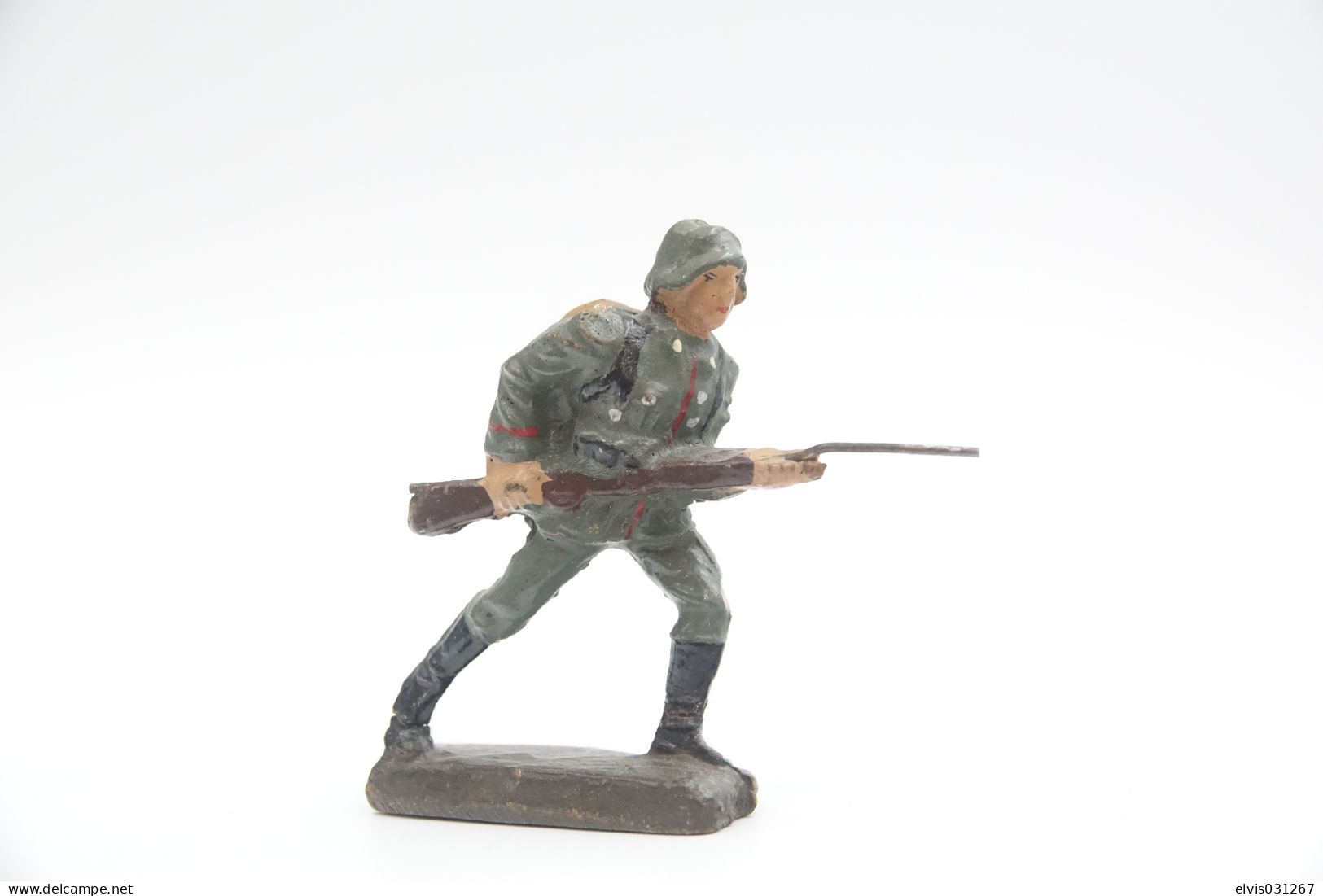 Strola Germany, German With Rifle, Vintage Toy Soldier, Prewar - 1930's, Like Elastolin, Lineol Hauser, Durolin - Figuren