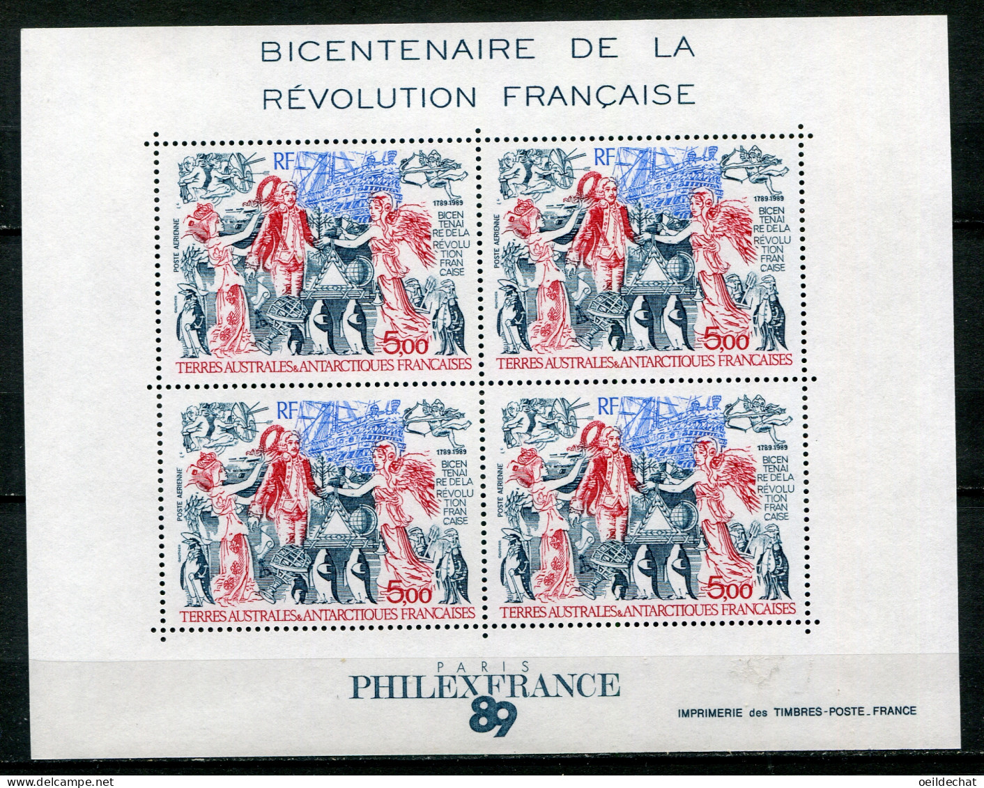 25381 T.A.A.F  BF1** Bicentenaire De La Révolution Française  1989  TB - Blokken & Velletjes