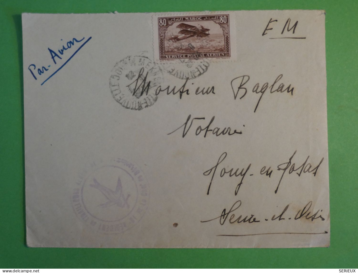 BW17  MAROC   BELLE  LETTRE  FM TIRAILLEURS    1930 MEKNES   A  JOUY  FRANCE  +AFF. INTERESSANT+++ - Luchtpost