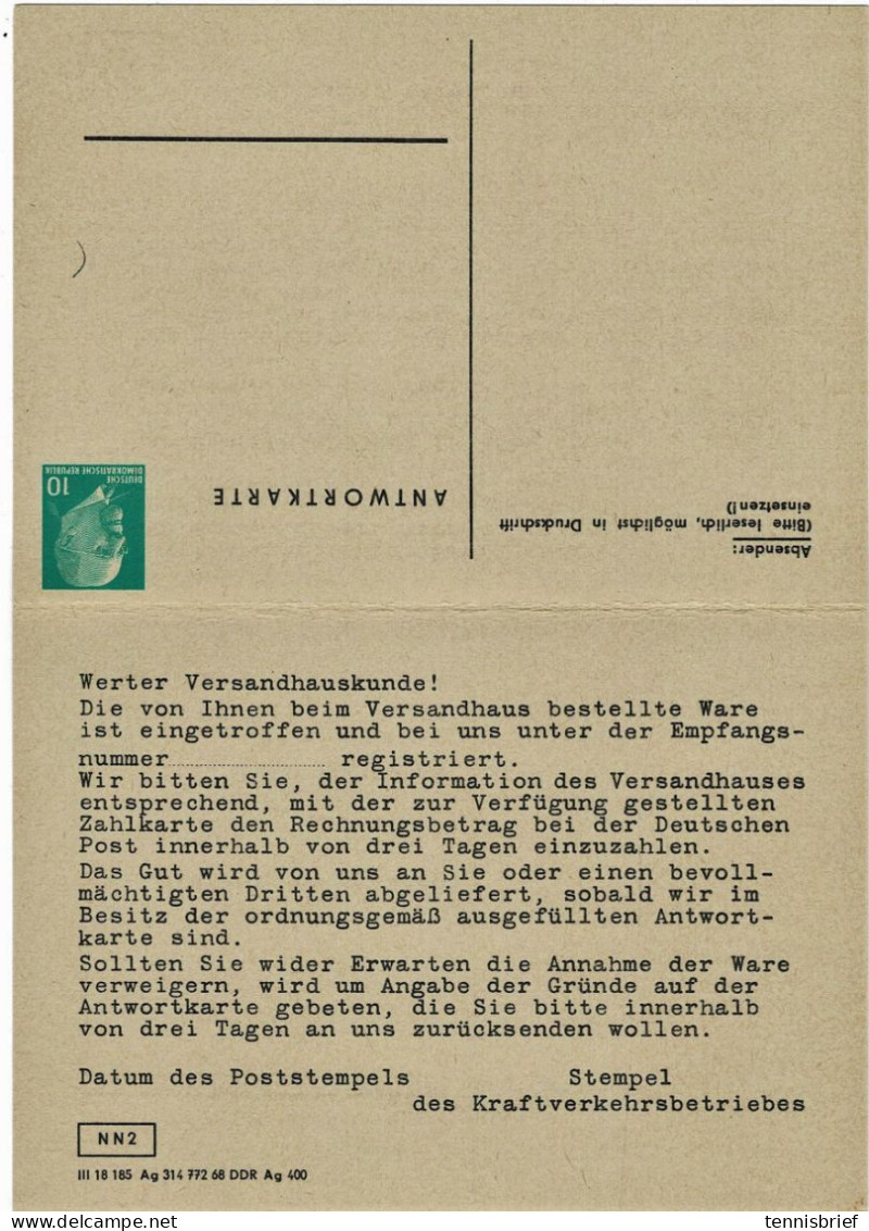 Ca. 1968, 10 Pfg. Privat -Doppel-GSK, R!,  # A7588 - Privé Postkaarten - Ongebruikt