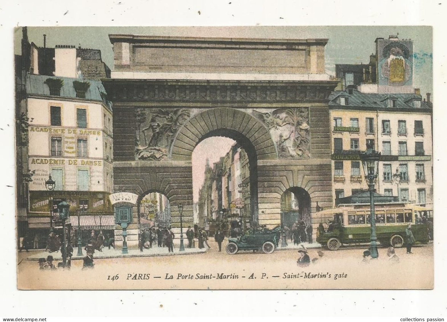 Cp, Automobiles, Bus, 75, PARIS, La Porte SAINT MARTIN, SAINT MARTIN'S Gate, écrite 1924 - Autobus & Pullman