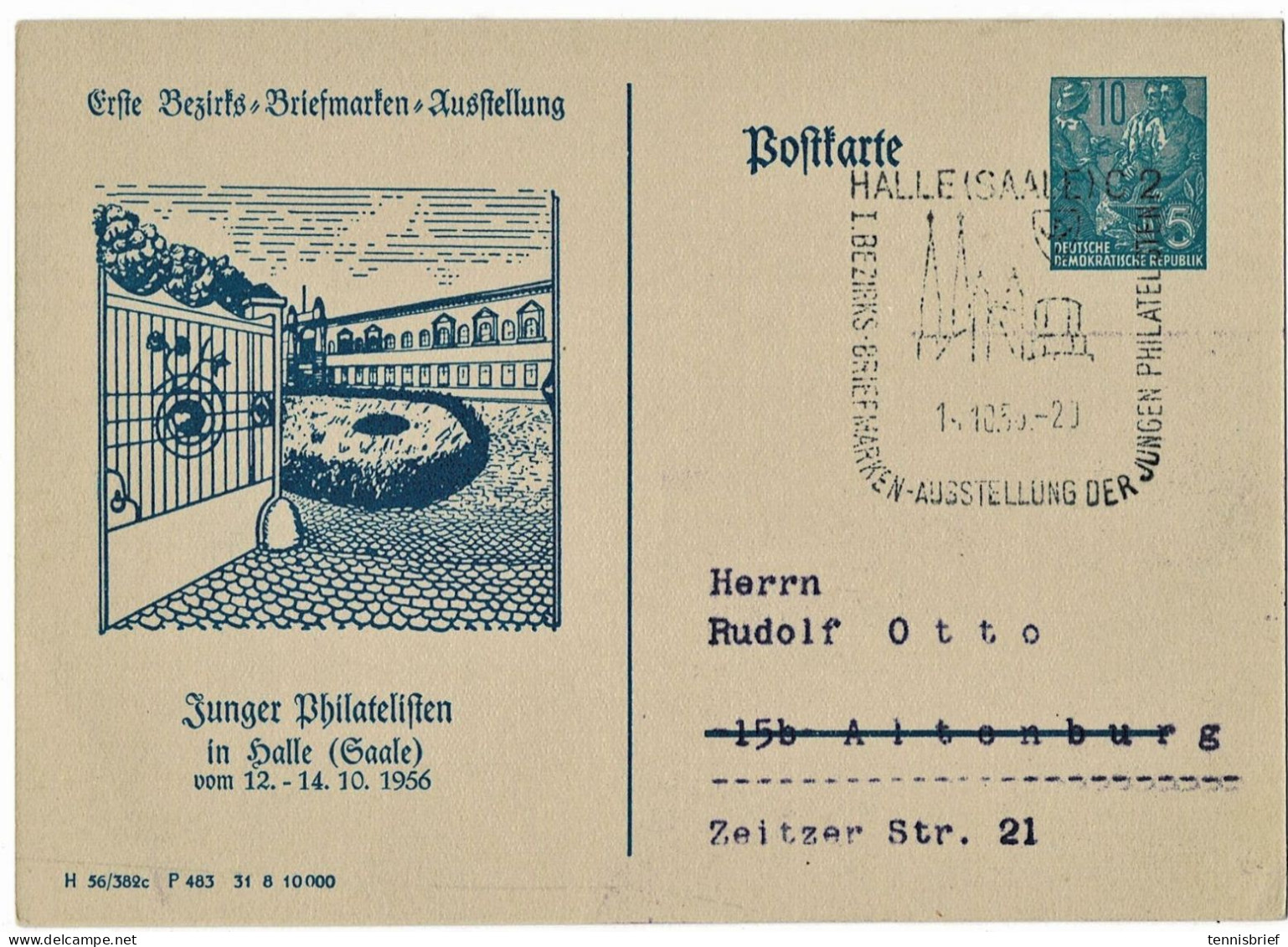 1956, 10 Pfg. Privat -GSK , HALLE A.S. " Ausstellung, R!,  # A7589 - Privatpostkarten - Gebraucht