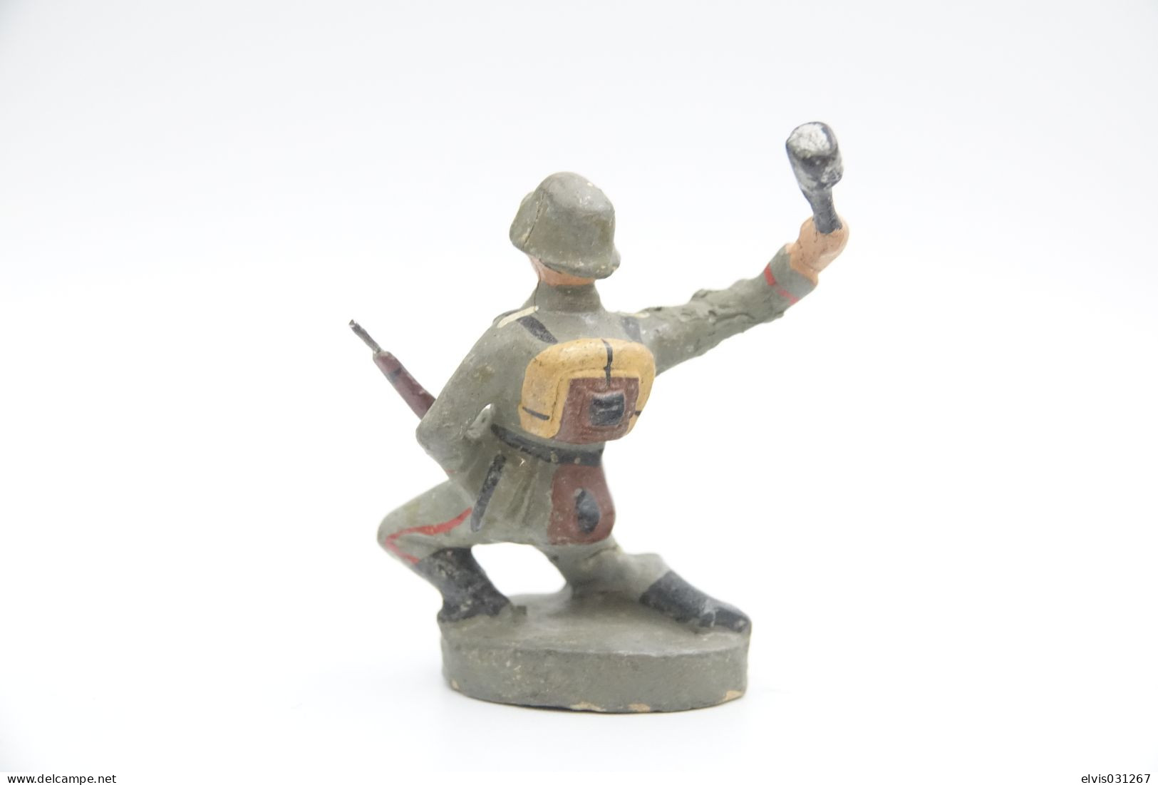 Lineol ? Germany, German With Grenade, Vintage Toy Soldier, Prewar - 1930's, Elastolin, Lineol Hauser, Durolin - Beeldjes