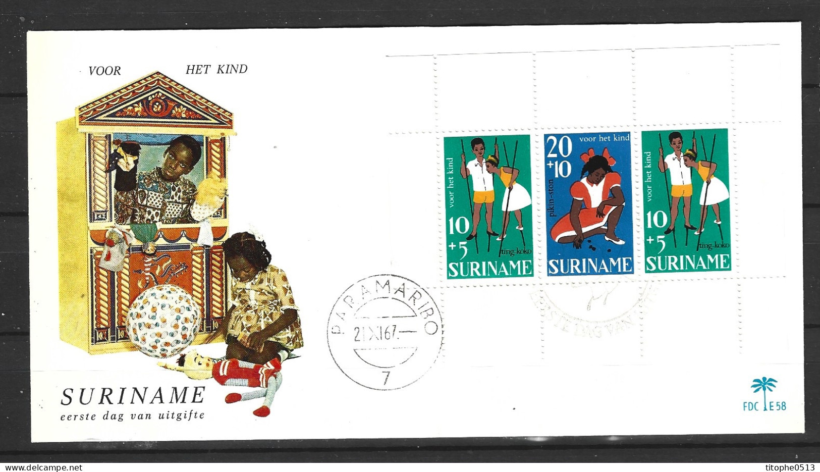 SURINAM. BF 7 De 1967 Sur Enveloppe 1er Jour (FDC). Jeux D'enfants/Marionnettes. - Marionnetten