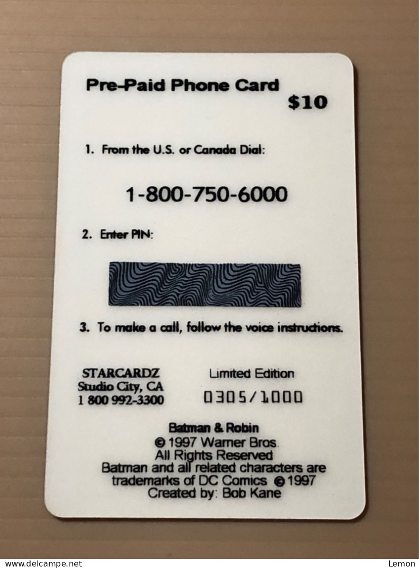 Mint USA UNITED STATES America Prepaid Telecard Phonecard, STARCARDZ, MR. FREEZE, Set Of 1 Mint Card - Collezioni