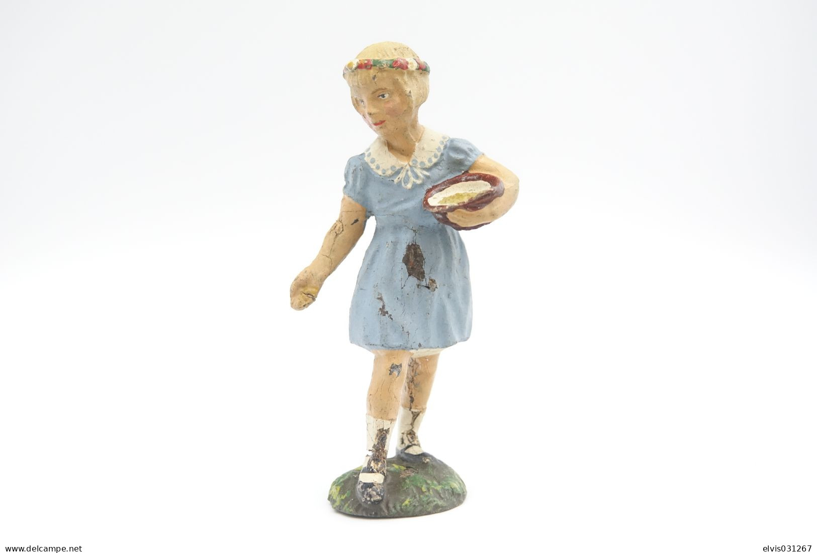 Elastolin, Lineol Hauser, Girl Feeding Goose N°4071, Vintage Toy 1930's - Small Figures