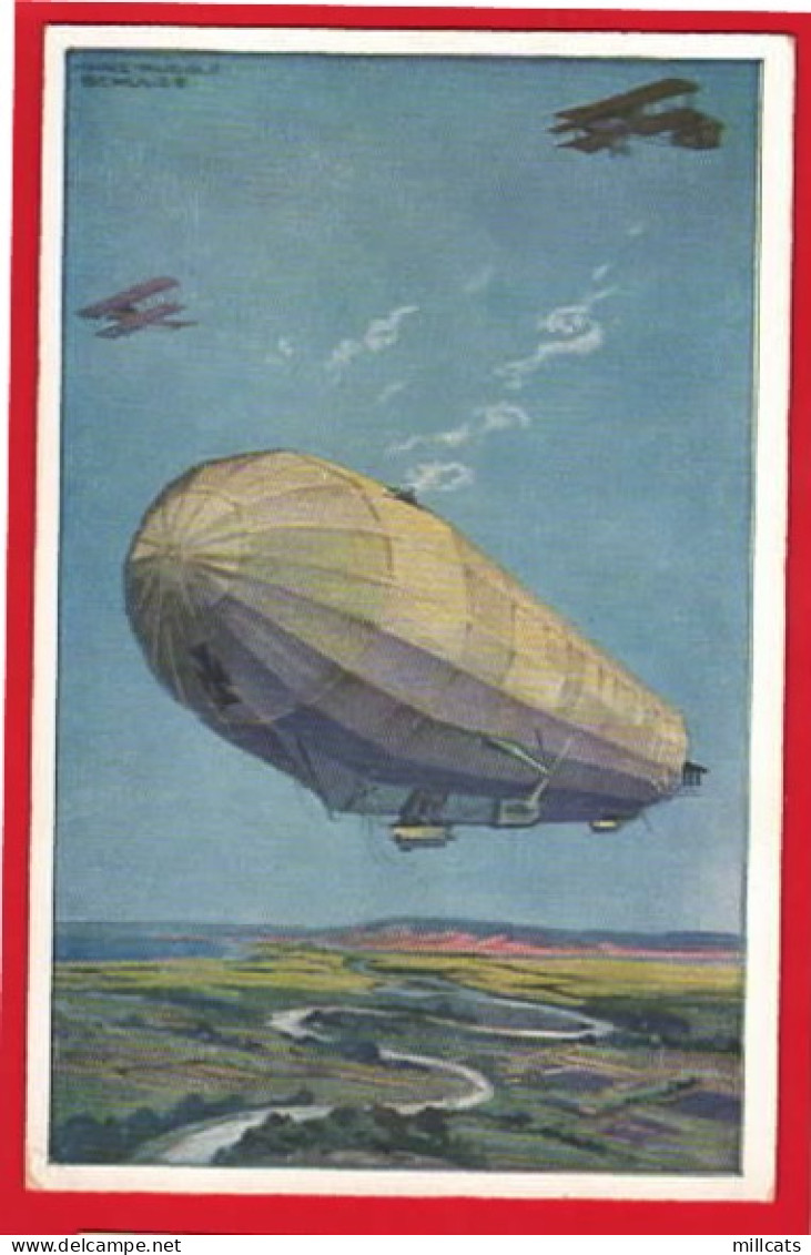 AVIATION  ZEPPELINS   ART BY R SCHULTZE    WORLD WAR 1  - Dirigeables