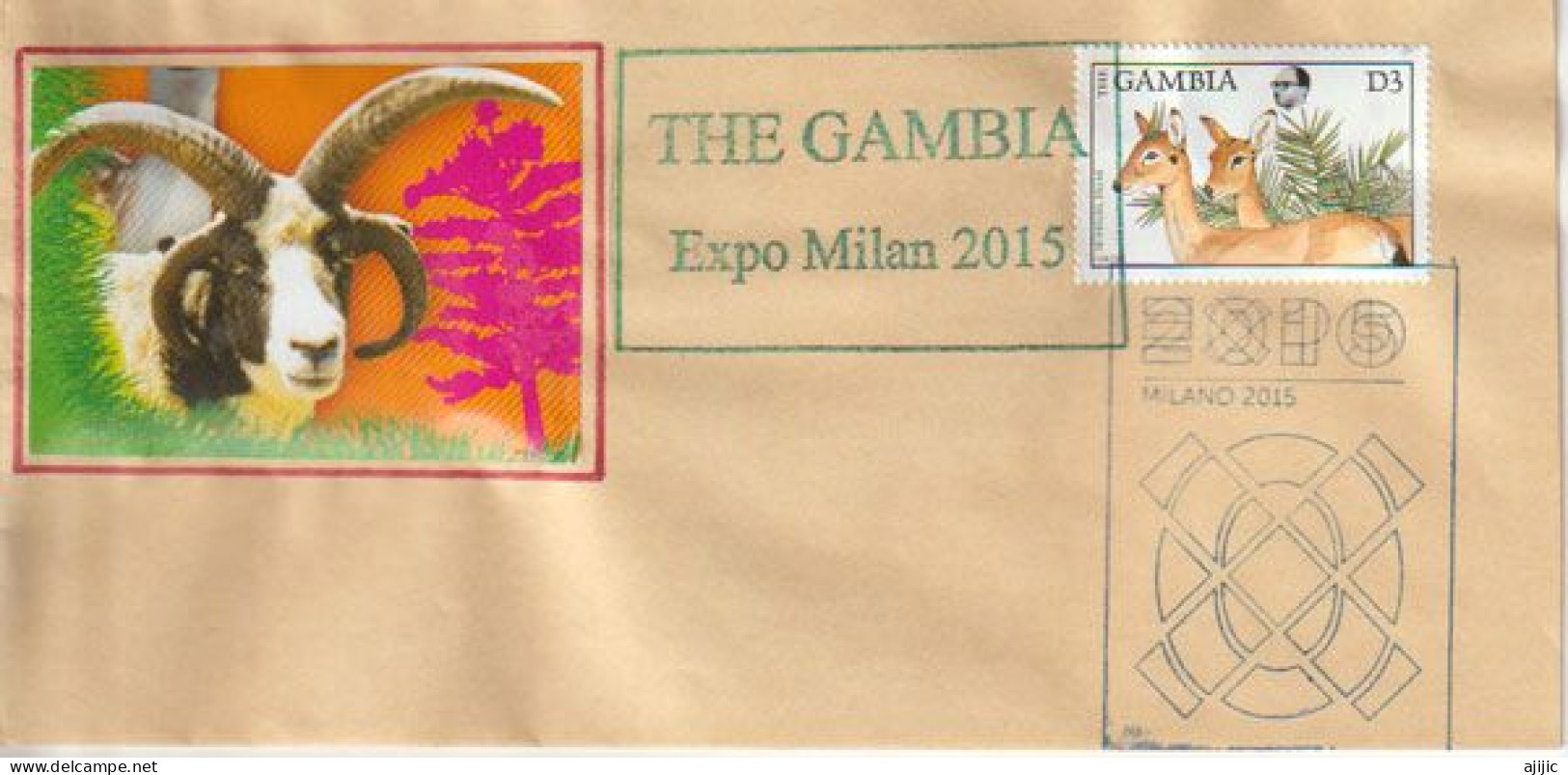 Faune Africaine. Antilope L'Oribi , Lettre Du Pavillon GAMBIA à L'EXPO UNIVERSELLE MILAN, Timbre Gambia - 2015 – Milan (Italy)