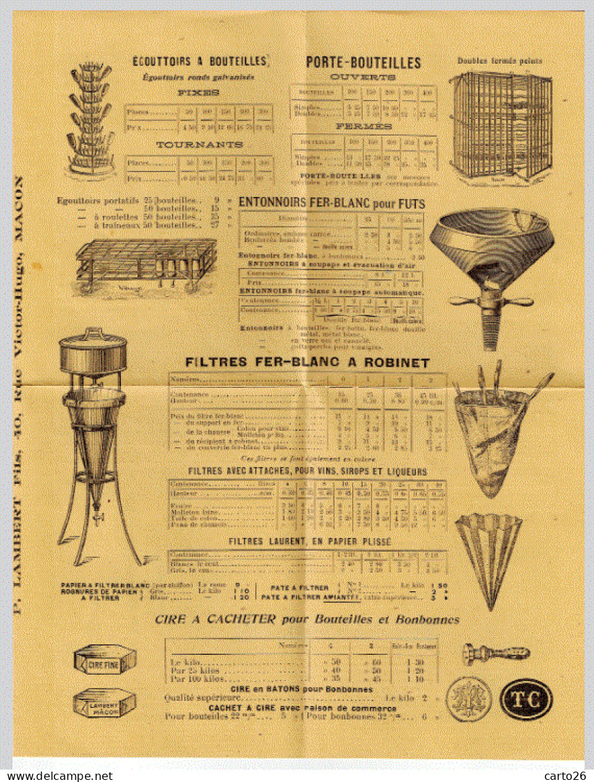 71-Saône Et Loire *  MACON - Document Publicitaire P.LAMBERT De 1909 + Bande D'affranchissement - Trés Propre -* - Alcohols