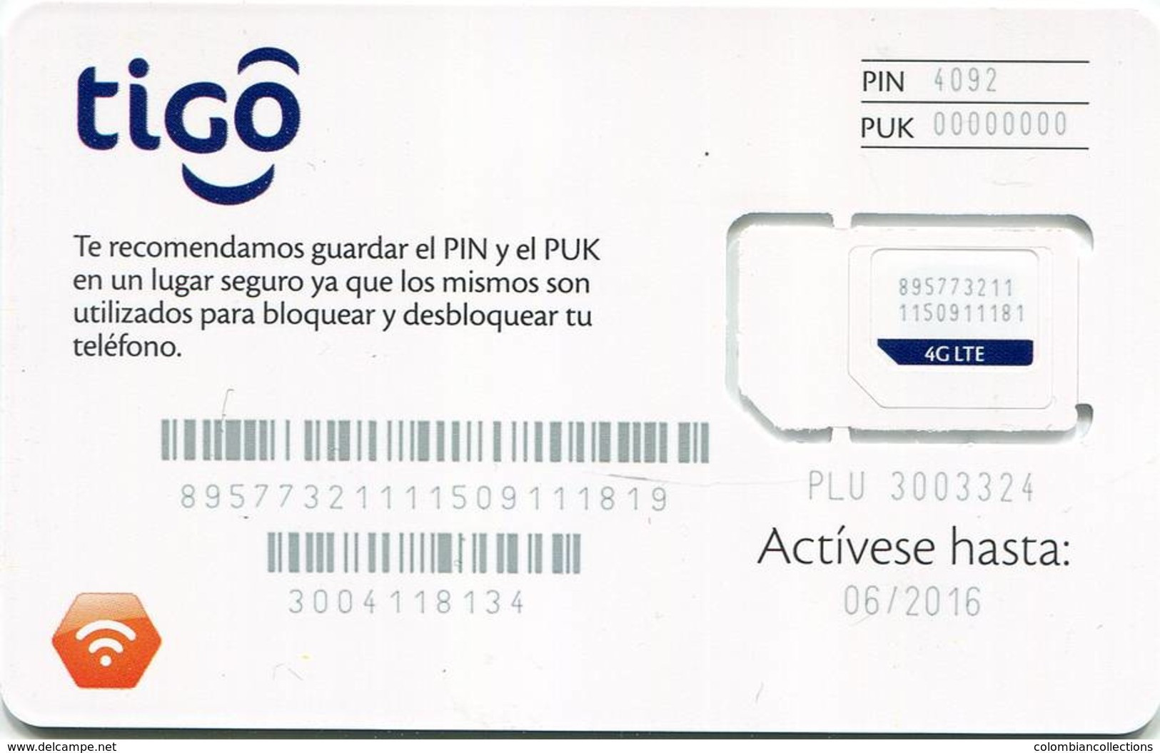 Lote TT230, Colombia, Tarjeta Telefonica, Phone Card, Tigo, SIM Card, 4G LTE, 2016 - Colombia