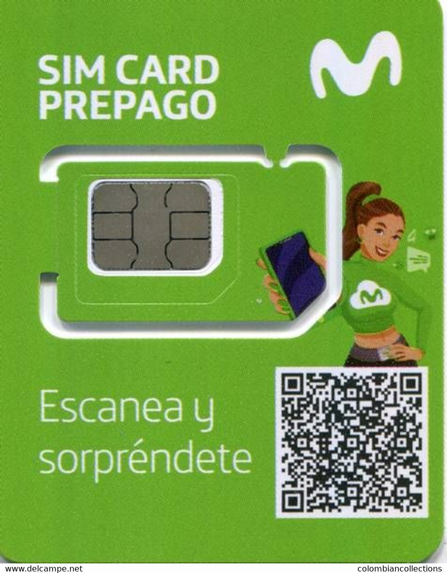 Lote TT238, Colombia, Tarjeta Telefonica, Phone Card, Sim Card, Movistar, Pequeña 2. Little Card - Colombia