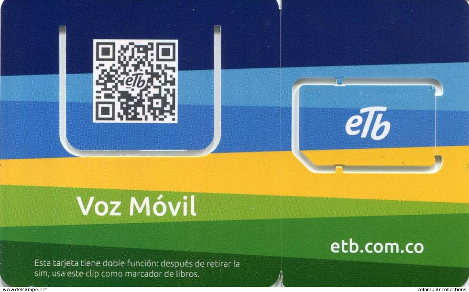 Lote TT236, Colombia, Tarjeta Telefonica, Phone Card, Sim Card, ETB, Voz Movil, 2012 - Colombia