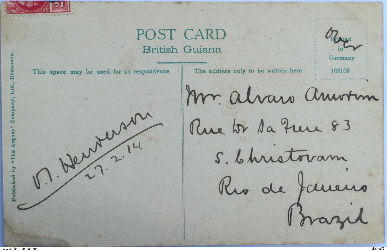 C. P. A. : British Guyana : Group Of Palamina Indians Above Kaieteur , Stamp In 1914 - Guyana (voorheen Brits Guyana)