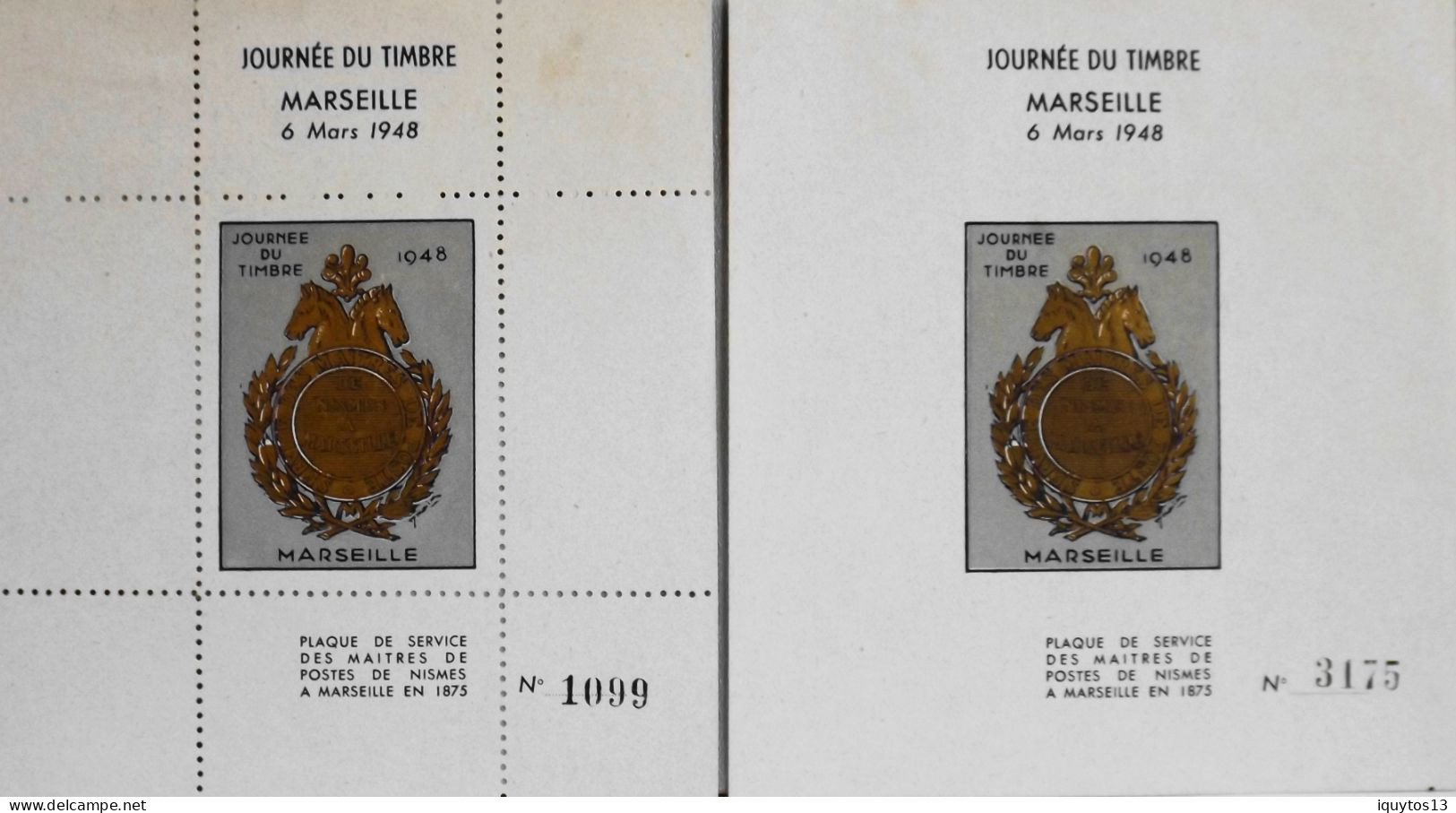 2 Blocs Journée Du Timbre 6 Mars 1948 Marseille - Dentelé Et Non Dentelé Numéroté - BE - Blocks & Sheetlets & Booklets