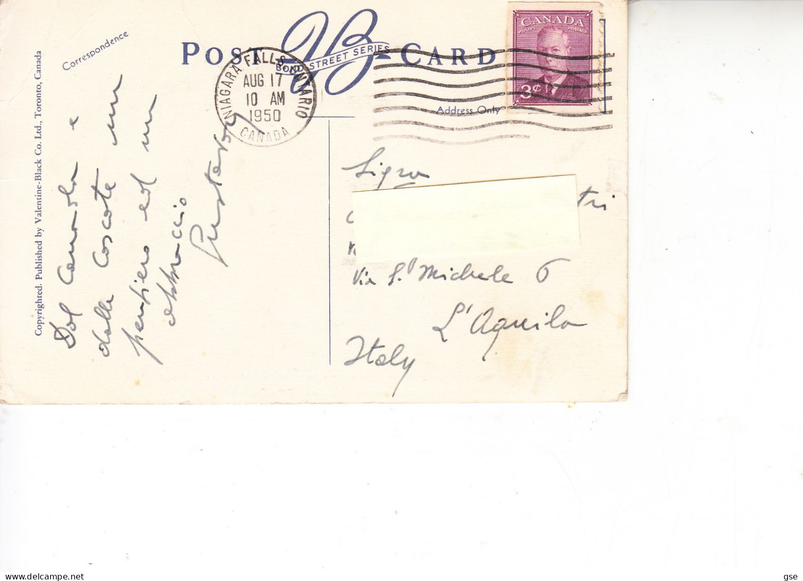 CANADA  1950 - Cartolina Da Niagara To Italy - Officiële Postkaarten