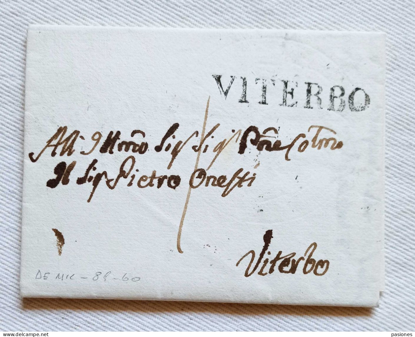 Stato Pontificio Lettera Da Bagnorea Per Viterbo 23/12/1853 Affrancata Con 1 Baj - ...-1929 Voorfilatelie