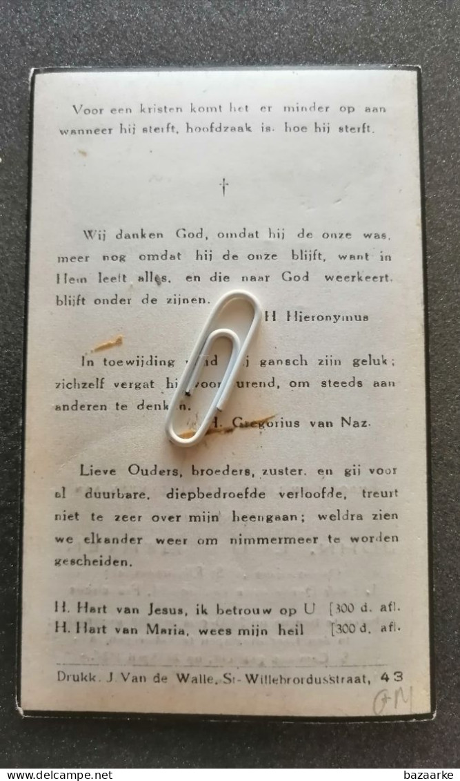 JOHN LOUIS MERTENS ° DEURNE 1898 + ANTWERPEN ST. CAMILLIUS GESTICHT 1932 / ONDERWIJZER IN ST. CAMILLIUS GESTICHT - Devotieprenten