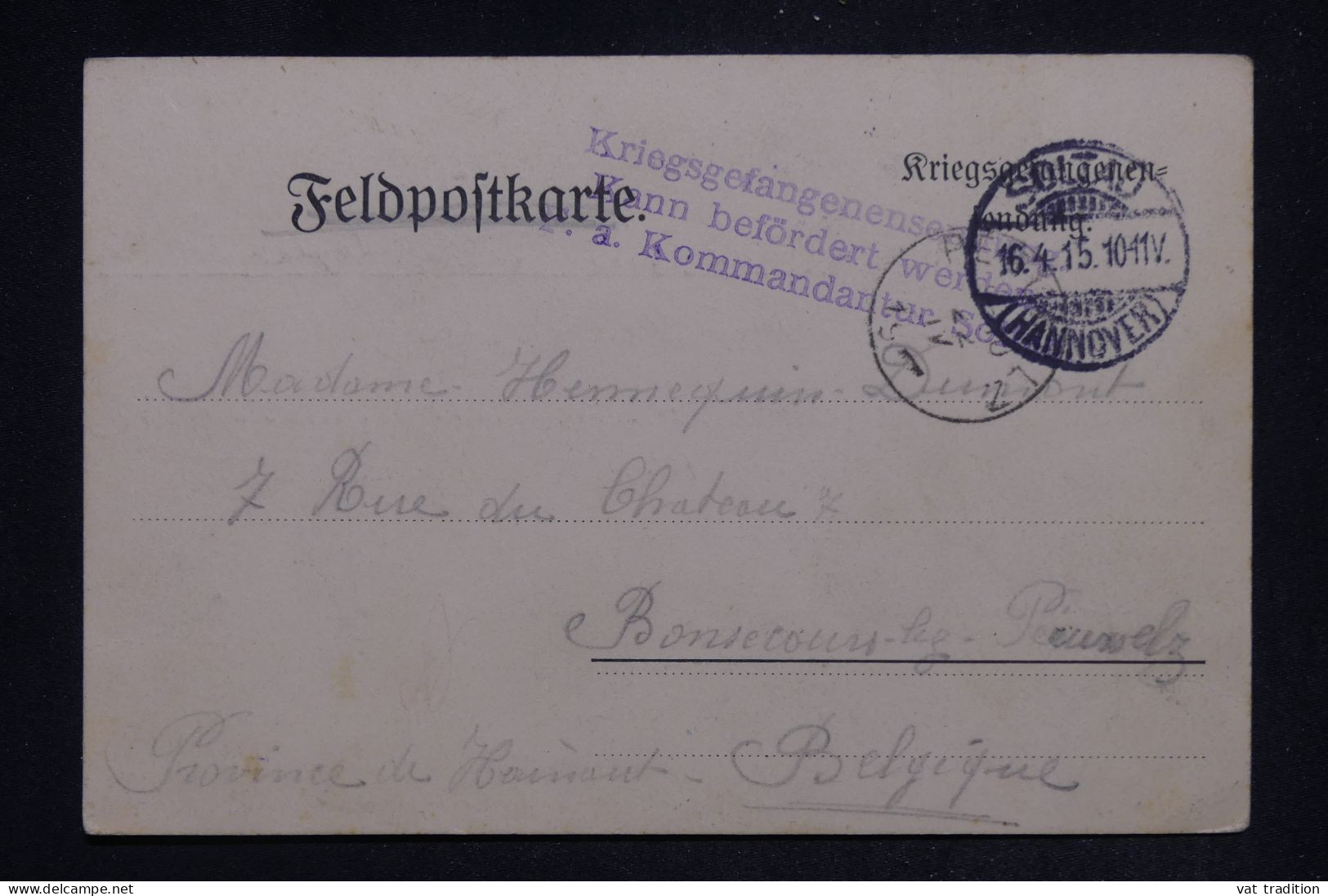 BELGIQUE - Carte D'un Prisonnier De Guerre En Allemagne Pour  La Belgique En 1915 - L 145438 - Prisonniers