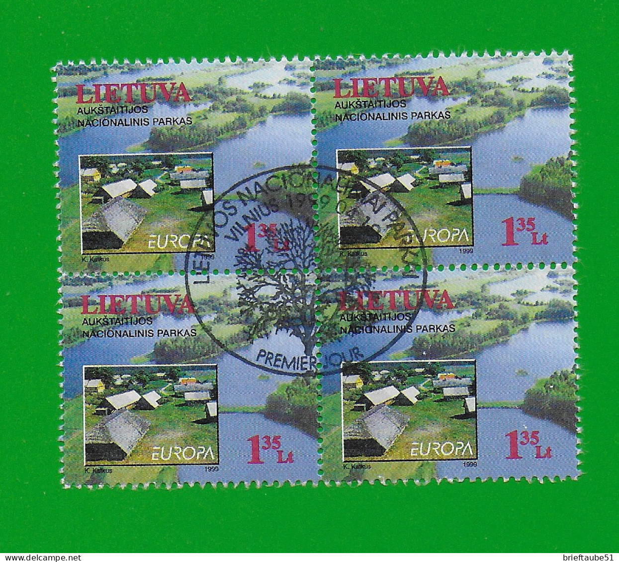 LITAUEN  1999  Gestempelt°used/Bedarf  Michel-Nr. 694 = VIERERBLOCK  # EUROPE CEPT: Natur -und Nationalparks - 1999