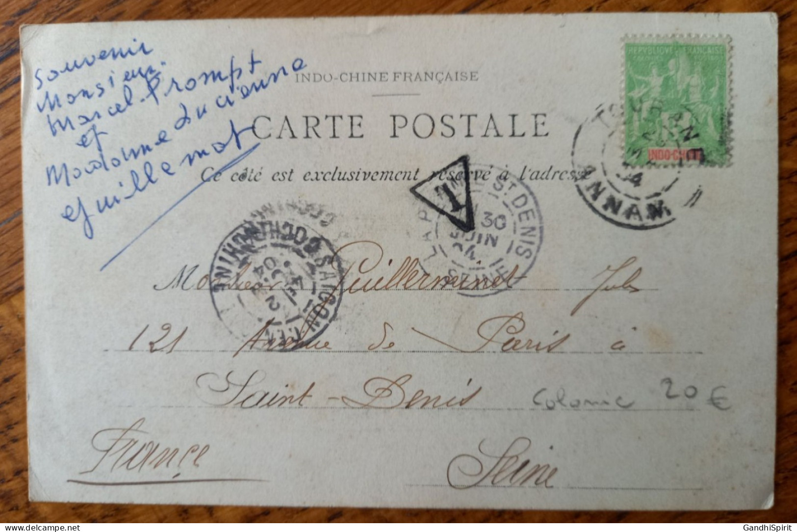 28.04.1904 TAD Tourane Annam Sur TP Indo-Chine 5 Colonies Postes + Saigon Central Cochinchine Taxé La Plaine Saint Denis - Covers & Documents