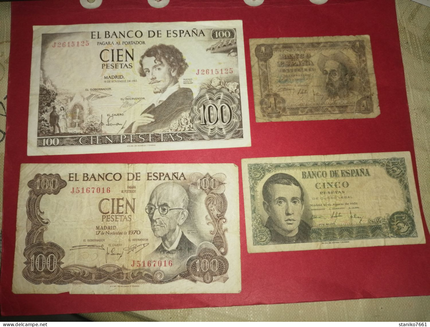 4 BILLET ESPAGNE1 5 ET 2 X 100 PESETAS 1965 1970 1951  Voir Photos - 100 Pesetas