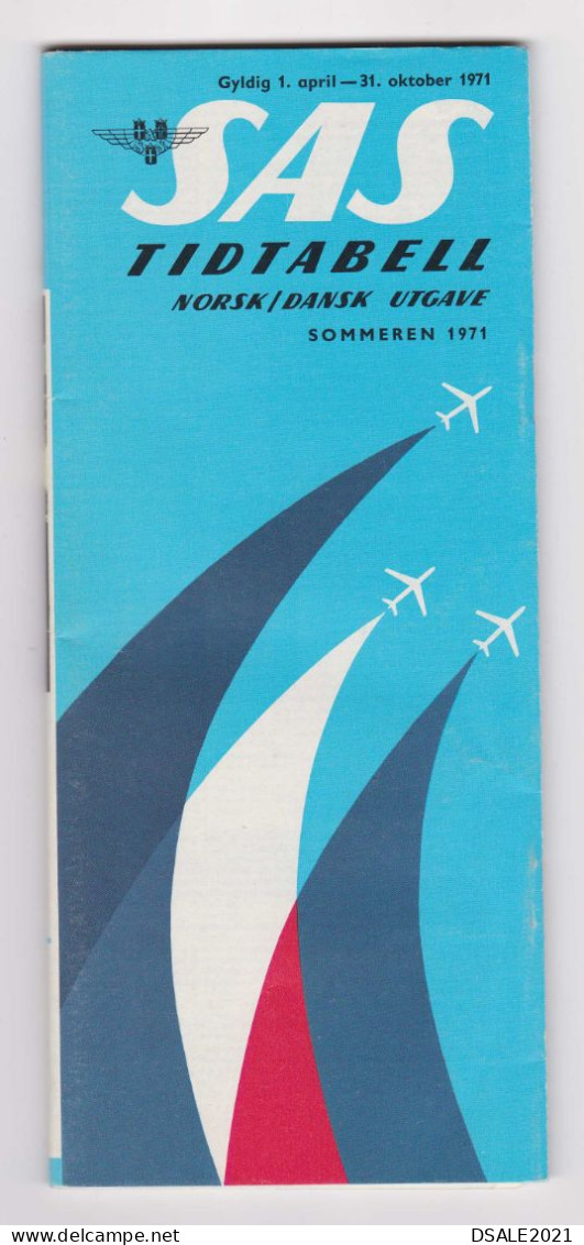Scandinavian Airlines Carrier SAS Airline 1971 Norway, Denmark Summer Edition Timetable Schedule (39564) - Timetables