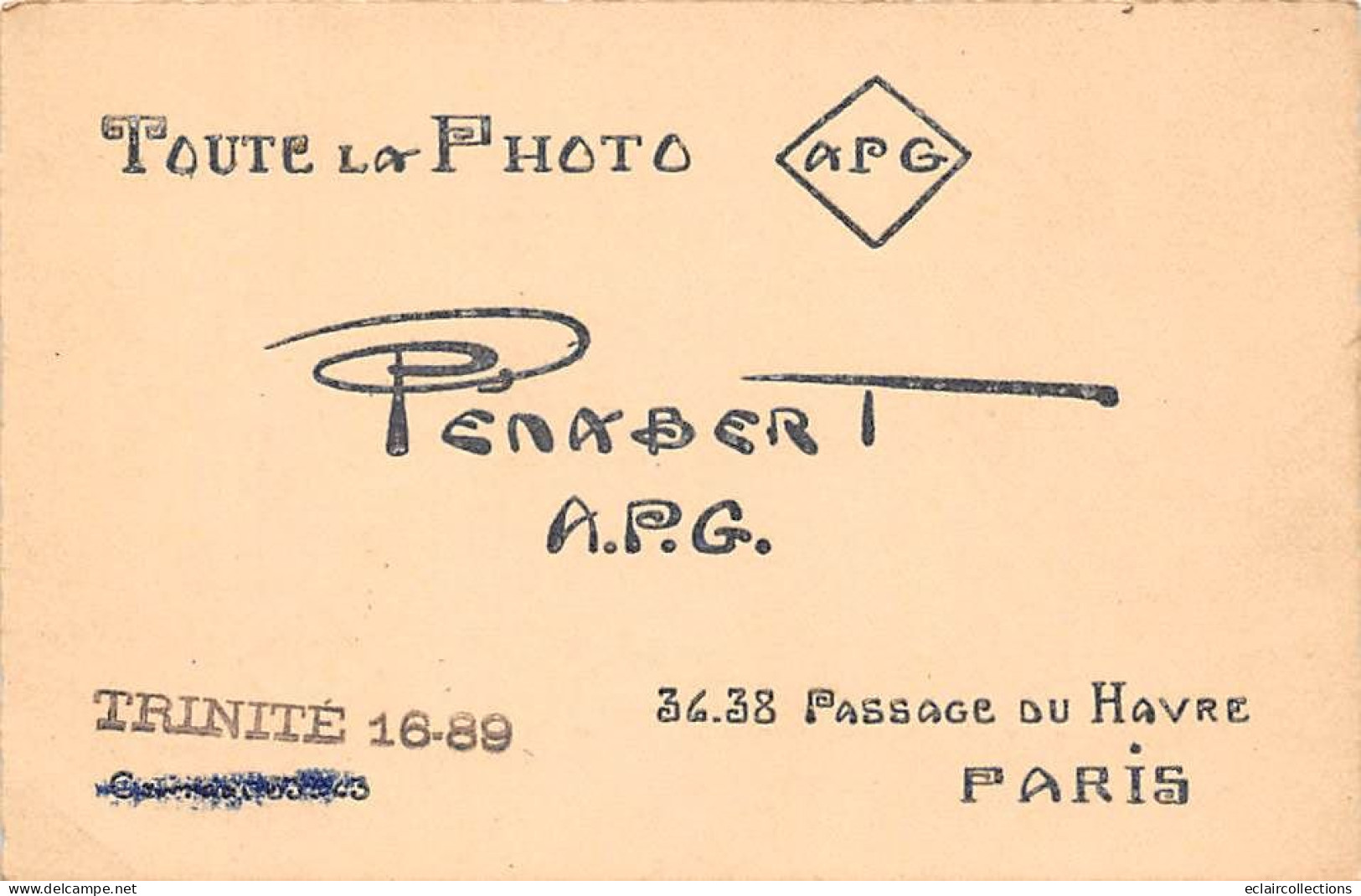 Thème  Carte De Visite. Maison Penabert. Tout Pour La Photo Passage Du Havre Paris      12x 8   (voir Scan) - Visiting Cards